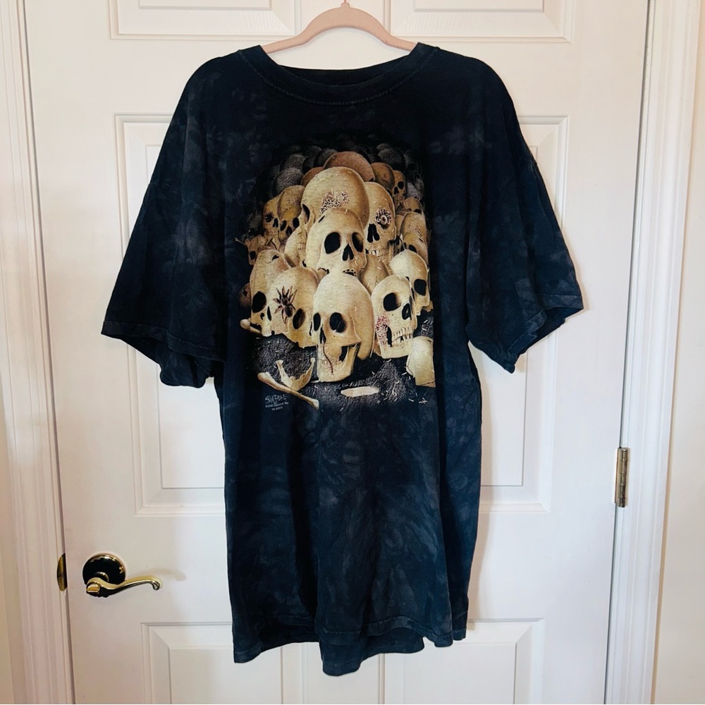 Skulbone Vintage Tie Dye Skull Black Graphic Tee Shirt Size XXL - Picture 2 of 7